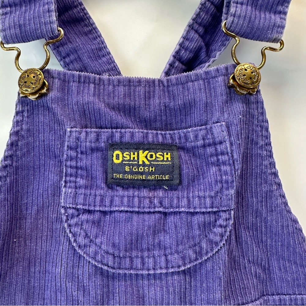 VTG OshKosh B’Gosh Girls Skirtall Purple Corduroy Overalls Toddler 4 Made in USA - Picture 2 of 8